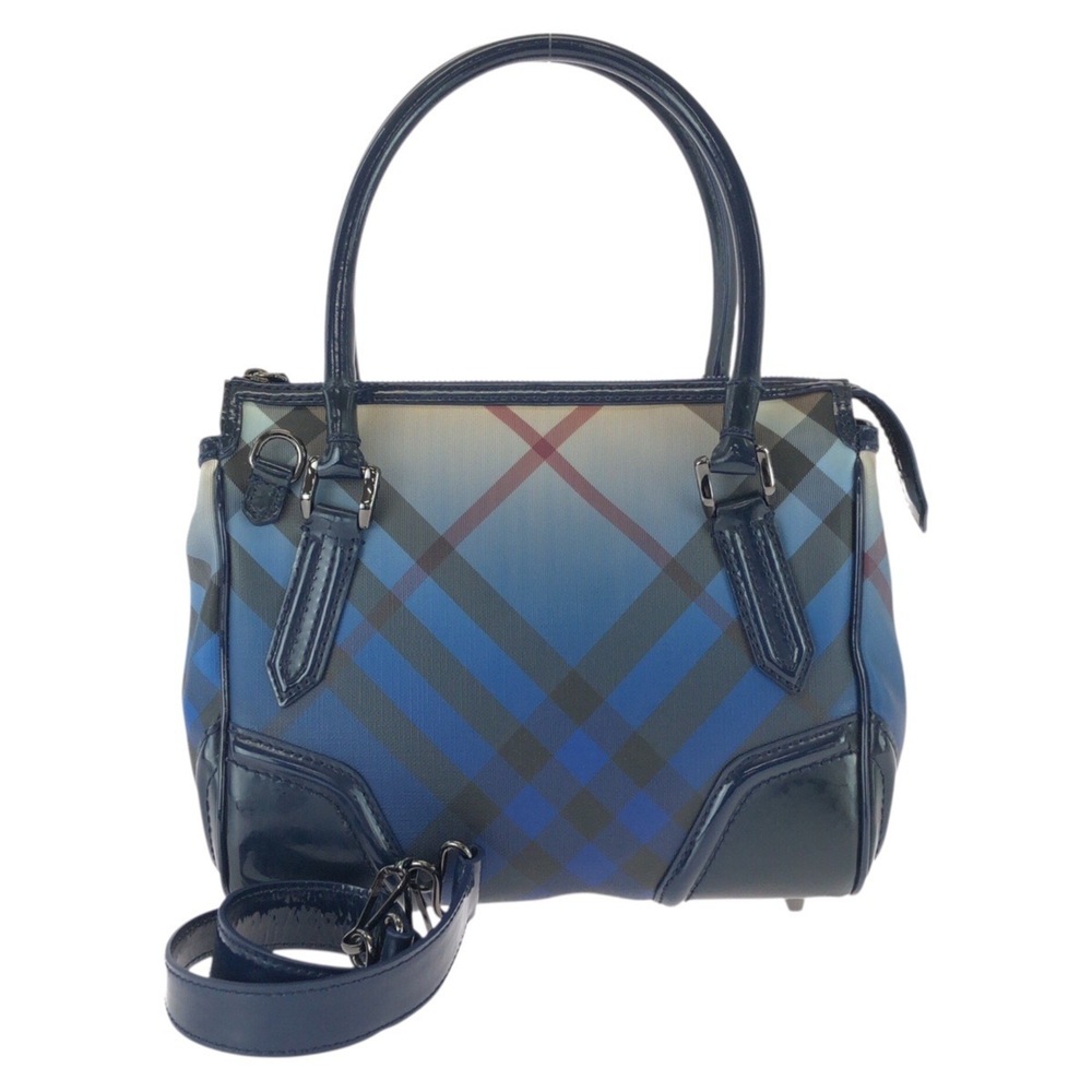 BURBERRY Check Pattern 2-Way Shoulder Bag/Mini Boston Bag for Women, Blue wit...
